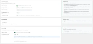Query logging, log maintenance, and click tracking sections within Relevanssi Admin and Dev